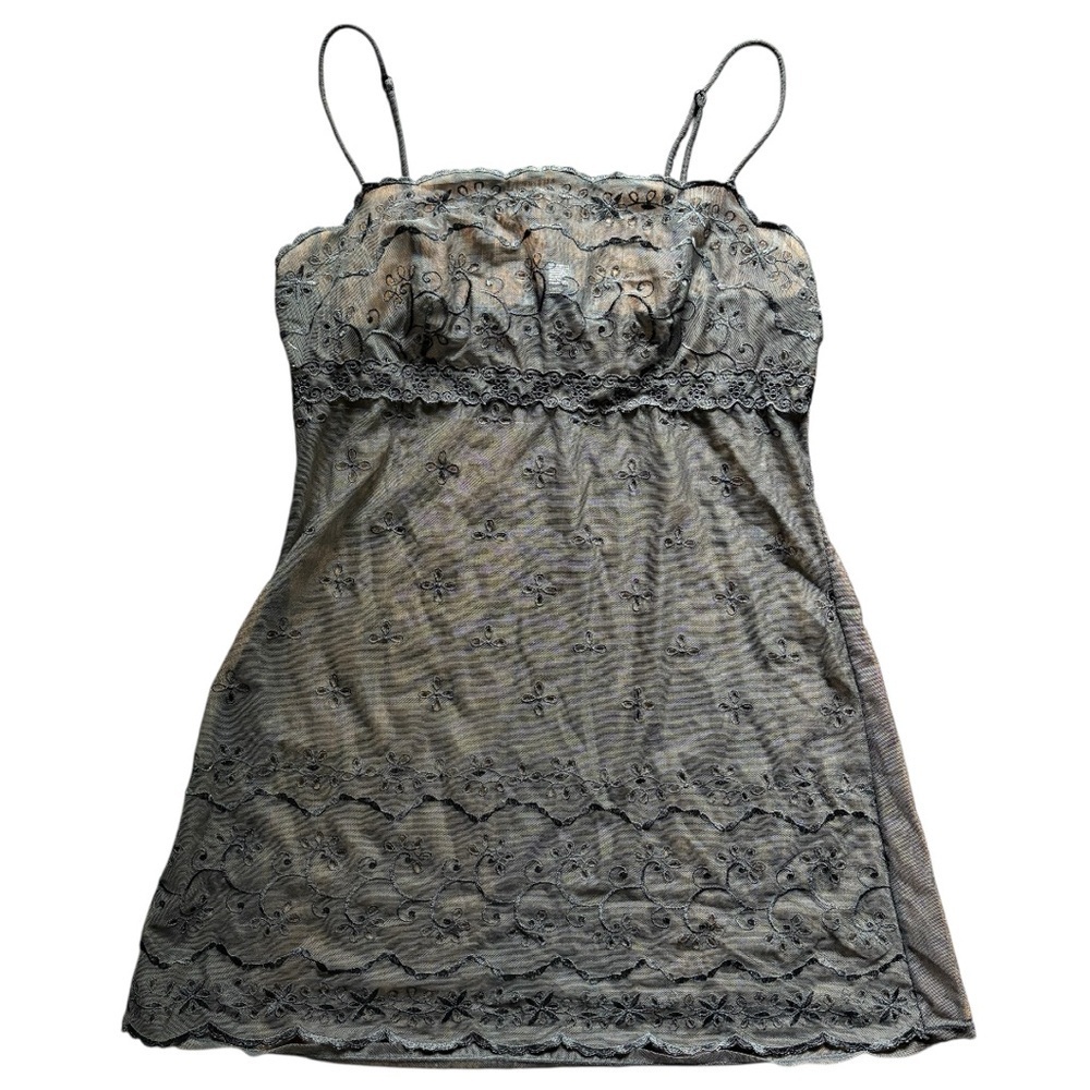 Victoria’s Secret Black Sheer Embroidered Babydoll Slip Lingerie Medium Coquette